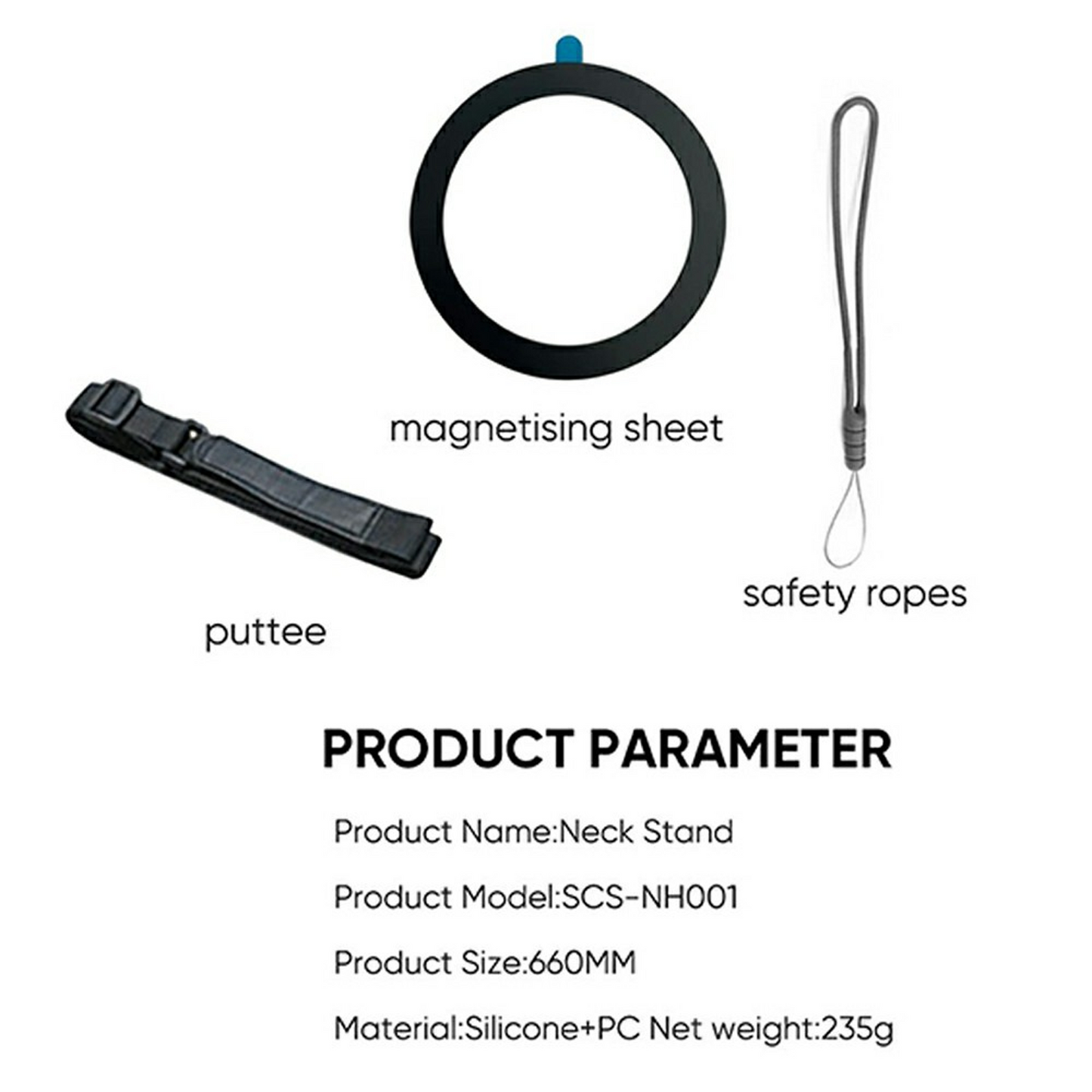 SCS-NH001 Magnetic Neck Phone Holder 360-Degree Rotation Hand Free POV Flexible Phone Neck Mount
