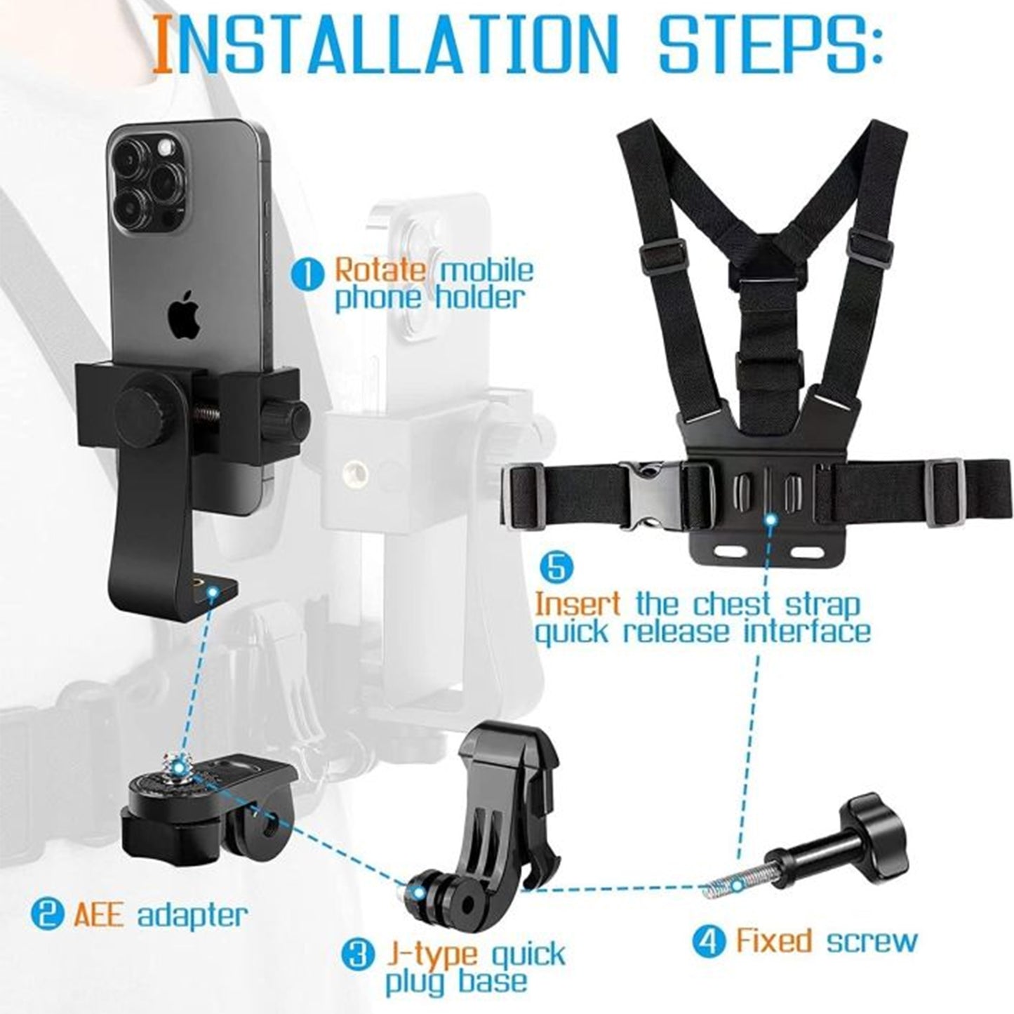Ultimate 360° Vlogging Chest Mount Harness - Universal Smartphone & Action Cam Holder