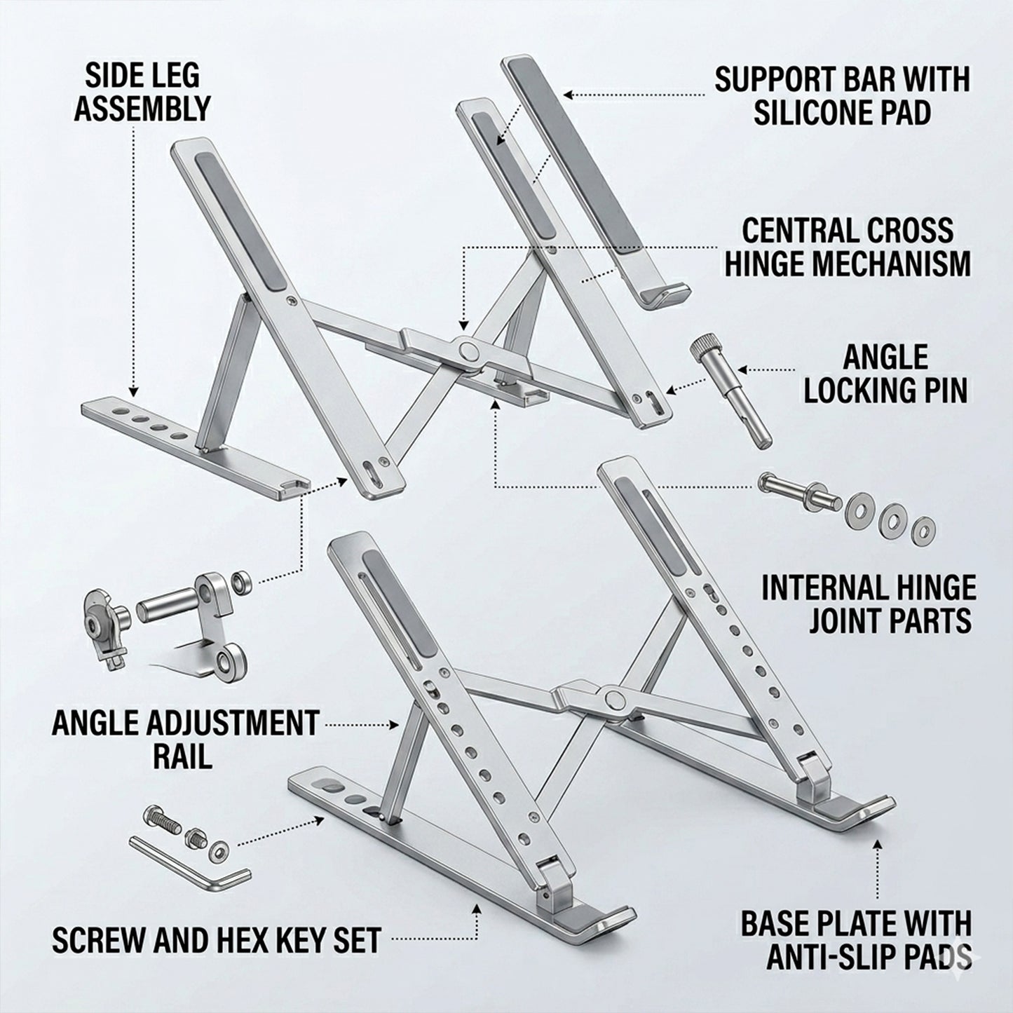 Premium Ergonomic Foldable Laptop Stand – Adjustable & Portable Aluminum Heat-Dissipation Mount