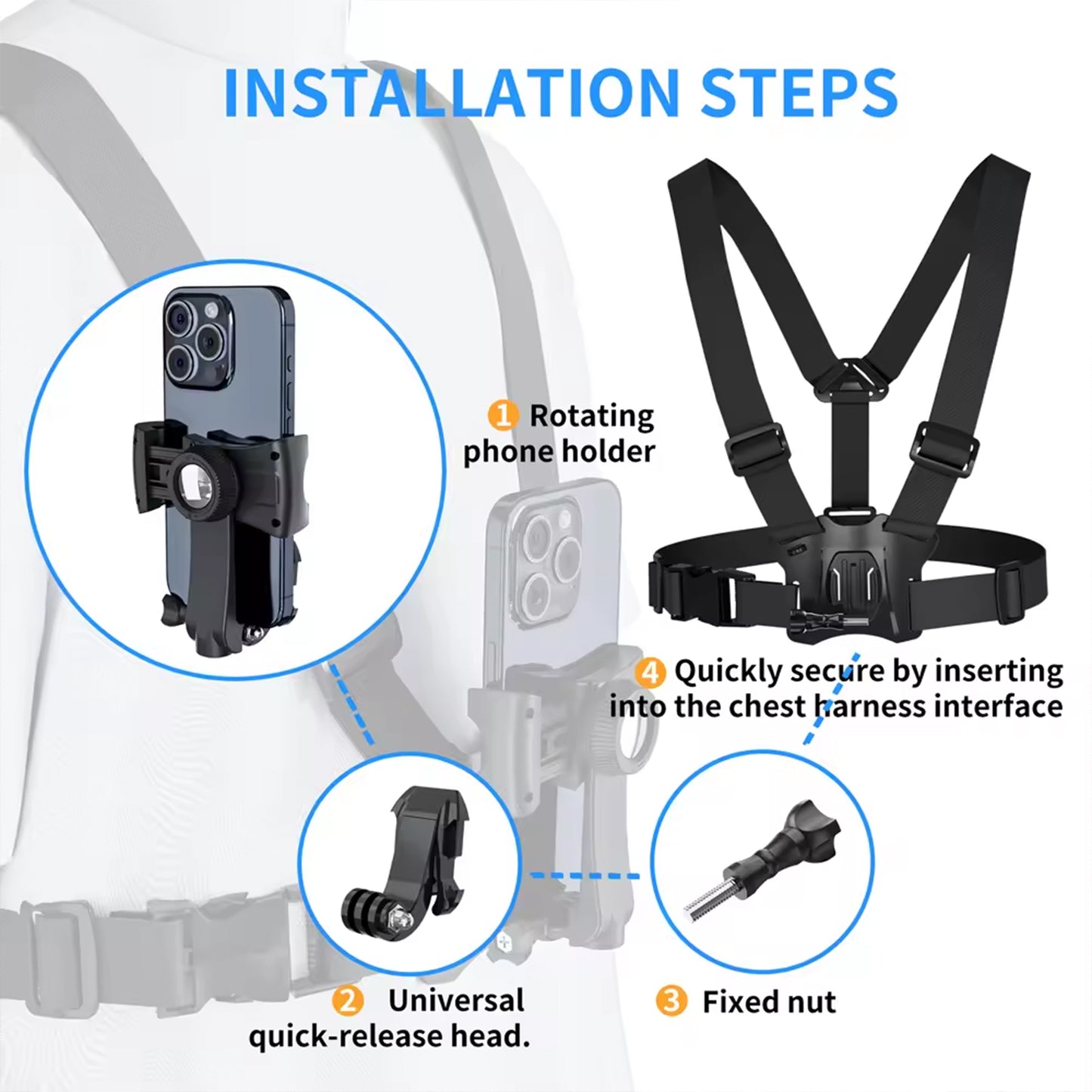 Ultimate 360° Vlogging Chest Mount Harness - Universal Smartphone & Action Cam Holder