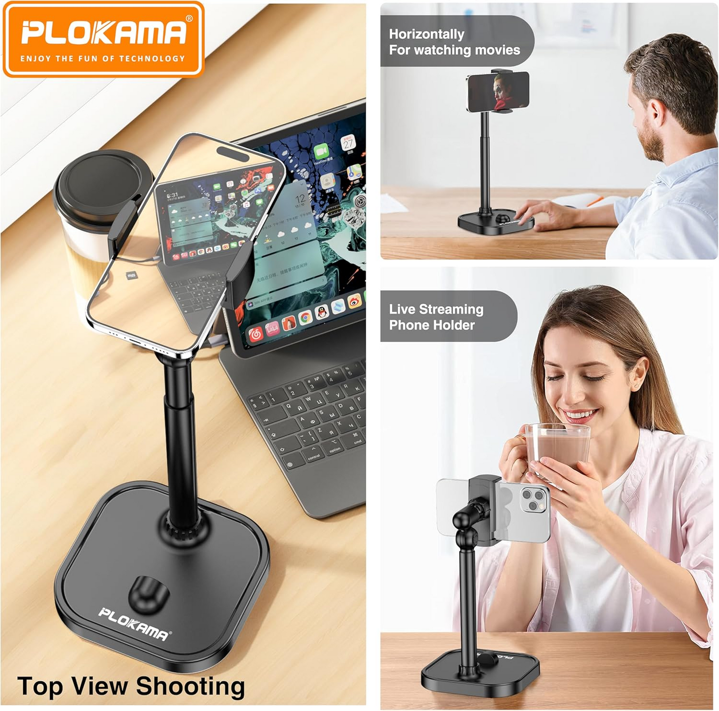Plokama DT-80 Tabletop Phone & Tablet Holder – 360° Adjustable Stand