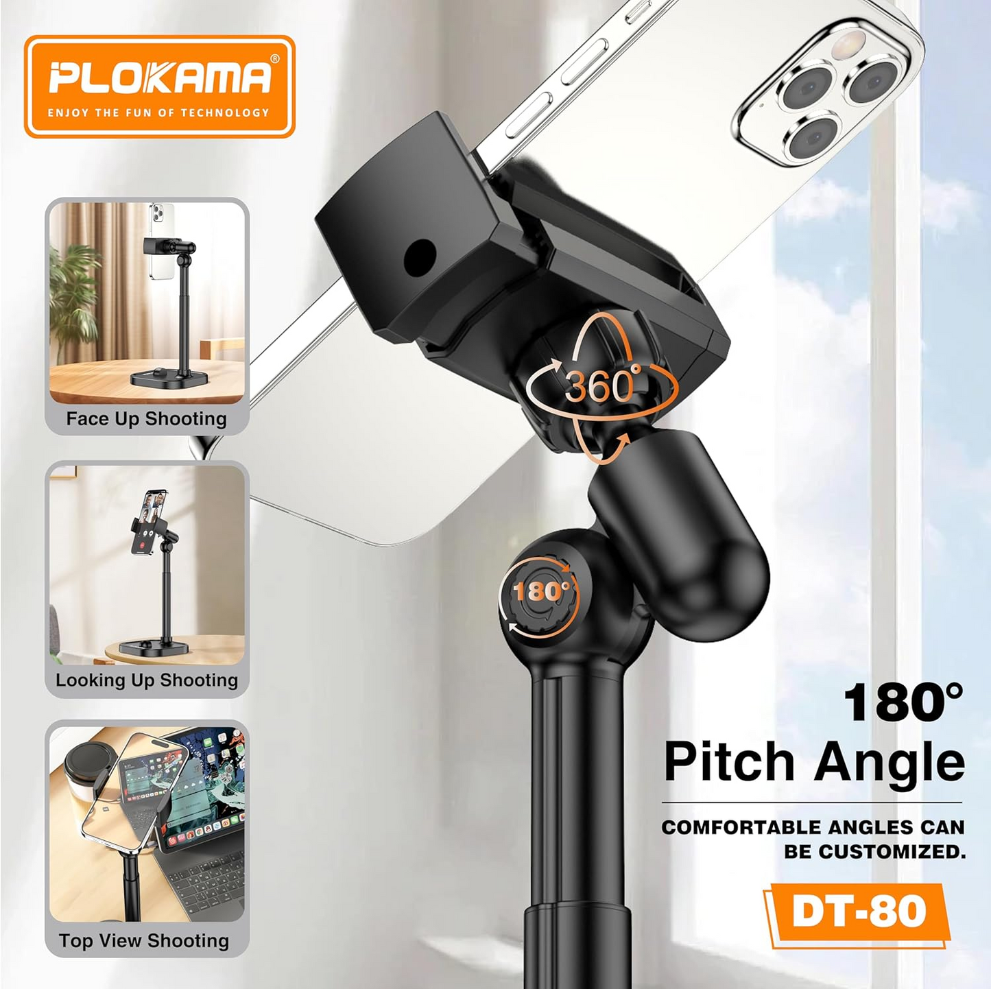 Plokama DT-80 Tabletop Phone & Tablet Holder – 360° Adjustable Stand