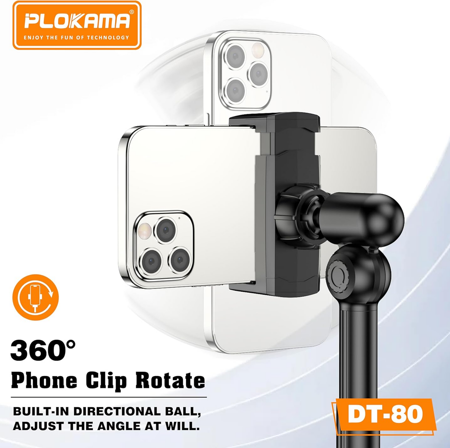Plokama DT-80 Tabletop Phone & Tablet Holder – 360° Adjustable Stand